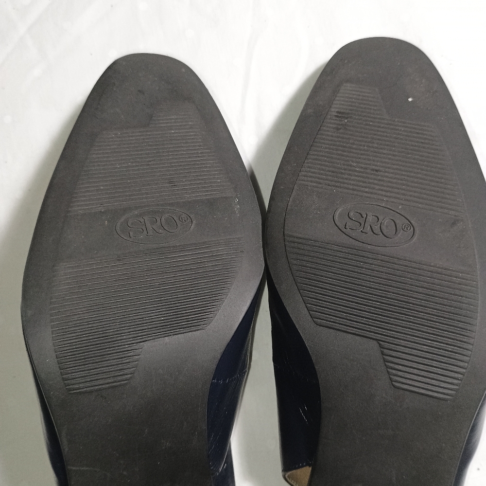Vintage SRO Navy Blue Sling Back Heels Size 9N Leather Pocono - Picture 11 of 13